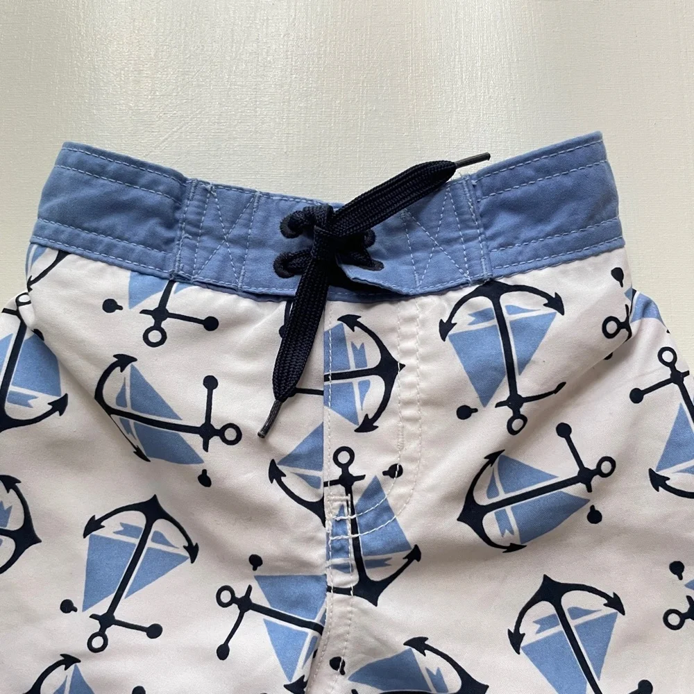 Janie and Jack Toddler Boys 12-18 Months Sailboat Anchor Swim Shorts White Blue